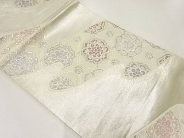 JAPANESE KIMONO / ANTIQUE FUKURO OBI / SILK / WOVEN STREAM & FLOWERS